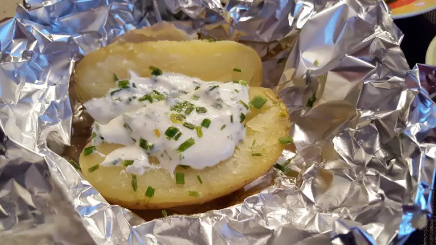 Baked potato on foil